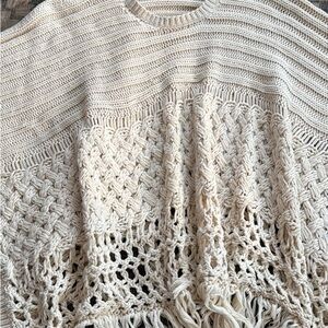 Elegant Listicle Cream Knit Poncho Sweater M/L